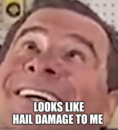 derp phil swift | LOOKS LIKE HAIL DAMAGE TO ME | image tagged in derp phil swift | made w/ Imgflip meme maker