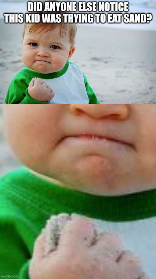 snd | DID ANYONE ELSE NOTICE THIS KID WAS TRYING TO EAT SAND? | image tagged in memes,success kid original,funny,sand,eating,success kid | made w/ Imgflip meme maker