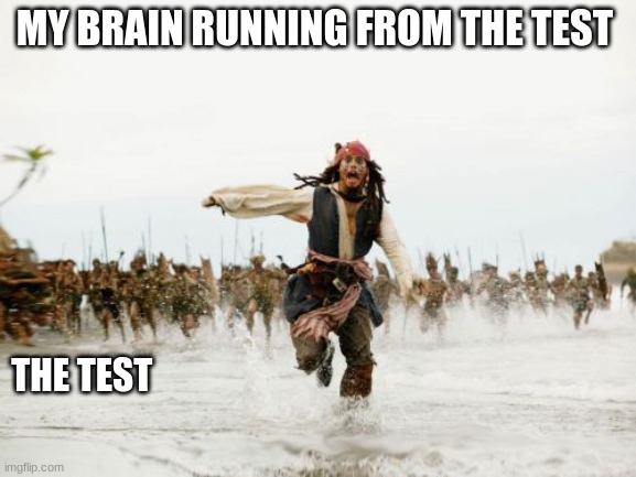 And i really needed that brain of mine for the test | MY BRAIN RUNNING FROM THE TEST; THE TEST | image tagged in memes,jack sparrow being chased | made w/ Imgflip meme maker