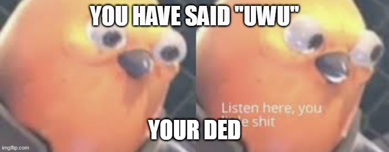 UwU | YOU HAVE SAID "UWU"; YOUR DED | image tagged in listen here you little shit bird | made w/ Imgflip meme maker