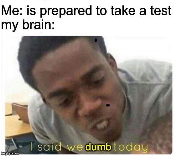 my brain when it's time to take a test | Me: is prepared to take a test
my brain:; dumb | image tagged in i said we sad today | made w/ Imgflip meme maker