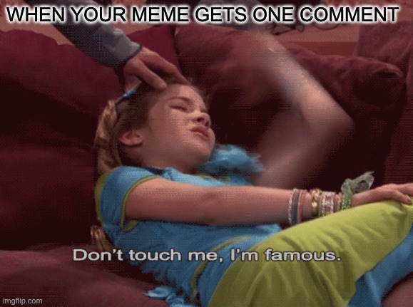 one comment | WHEN YOUR MEME GETS ONE COMMENT | image tagged in don't touch me i'm famous | made w/ Imgflip meme maker