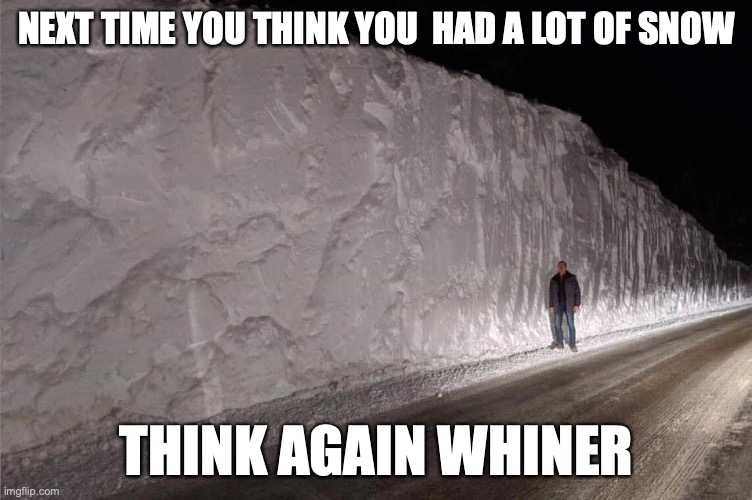 You Don't Know Nothin | NEXT TIME YOU THINK YOU  HAD A LOT OF SNOW; THINK AGAIN WHINER | image tagged in blizzard,snow,winter storm,winter is here,funny memes | made w/ Imgflip meme maker