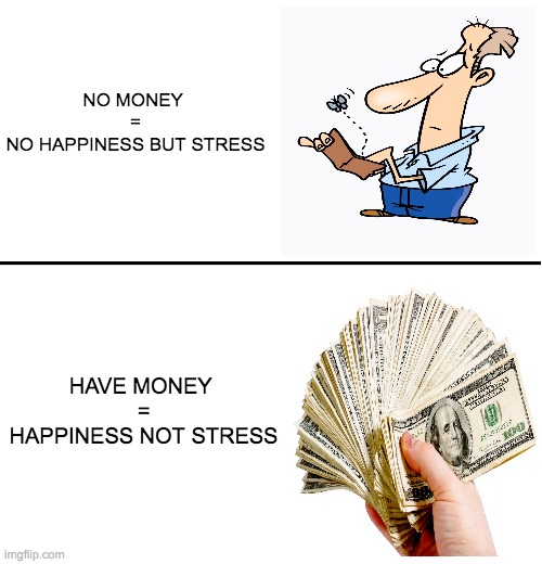 Excited vs Bored | NO MONEY 
=
NO HAPPINESS BUT STRESS; HAVE MONEY 
=
HAPPINESS NOT STRESS | image tagged in excited vs bored | made w/ Imgflip meme maker