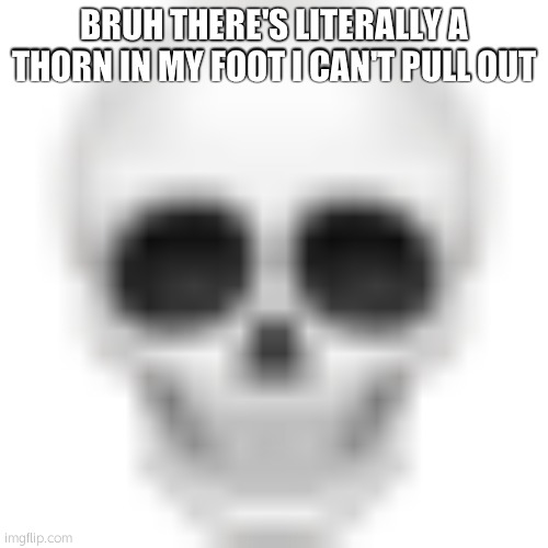 Mf goes back into my foot (tomatoe: suck your foot) | BRUH THERE'S LITERALLY A THORN IN MY FOOT I CAN'T PULL OUT | image tagged in skull emoji | made w/ Imgflip meme maker