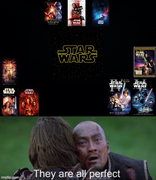 My Star Wars Ranking | image tagged in black background,they are all perfect,star wars,star wars memes,ranking | made w/ Imgflip meme maker