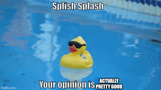 Splish Splash your opinion is trash | ACTUALLY PRETTY GOOD | image tagged in splish splash your opinion is trash | made w/ Imgflip meme maker