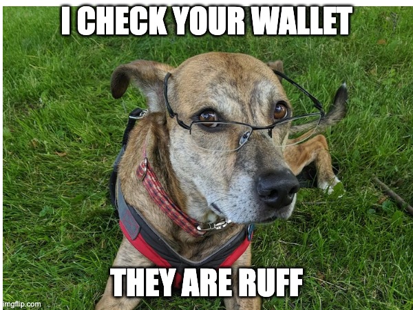 your wallet is ruff | I CHECK YOUR WALLET; THEY ARE RUFF | image tagged in broke,wallet | made w/ Imgflip meme maker
