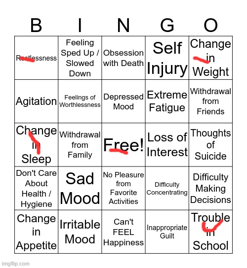 rghtghrd | image tagged in depression bingo 1 | made w/ Imgflip meme maker