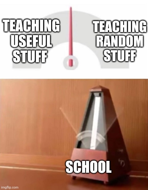 metronome | TEACHING USEFUL STUFF SCHOOL TEACHING RANDOM STUFF | image tagged in metronome | made w/ Imgflip meme maker