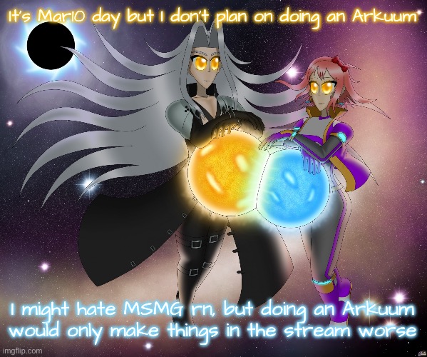 Yet I’m still wondering how the hell MSMG underwent such a huge villain arc | It’s Mar10 day but I don’t plan on doing an Arkuum; I might hate MSMG rn, but doing an Arkuum would only make things in the stream worse | image tagged in sayori and sephiroth | made w/ Imgflip meme maker