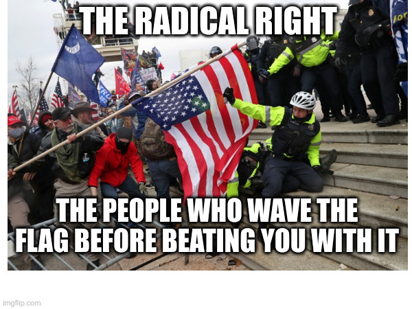 THE RADICAL RIGHT; THE PEOPLE WHO WAVE THE FLAG BEFORE BEATING YOU WITH IT | made w/ Imgflip meme maker