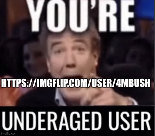 @4mbush | HTTPS://IMGFLIP.COM/USER/4MBUSH | image tagged in you re underage user | made w/ Imgflip meme maker