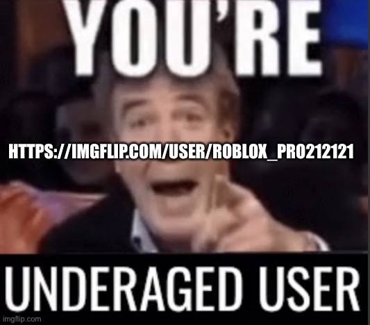 https://imgflip.com/user/Roblox_Pro212121 | HTTPS://IMGFLIP.COM/USER/ROBLOX_PRO212121 | image tagged in you re underage user | made w/ Imgflip meme maker