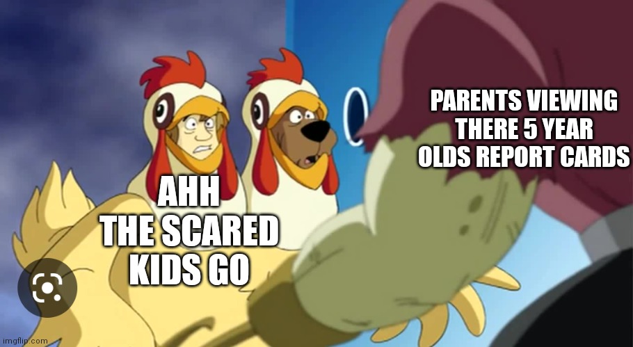 Scared Scooby and shaggy in chicken costumes | PARENTS VIEWING THERE 5 YEAR OLDS REPORT CARDS; AHH THE SCARED KIDS GO | image tagged in funny memes | made w/ Imgflip meme maker