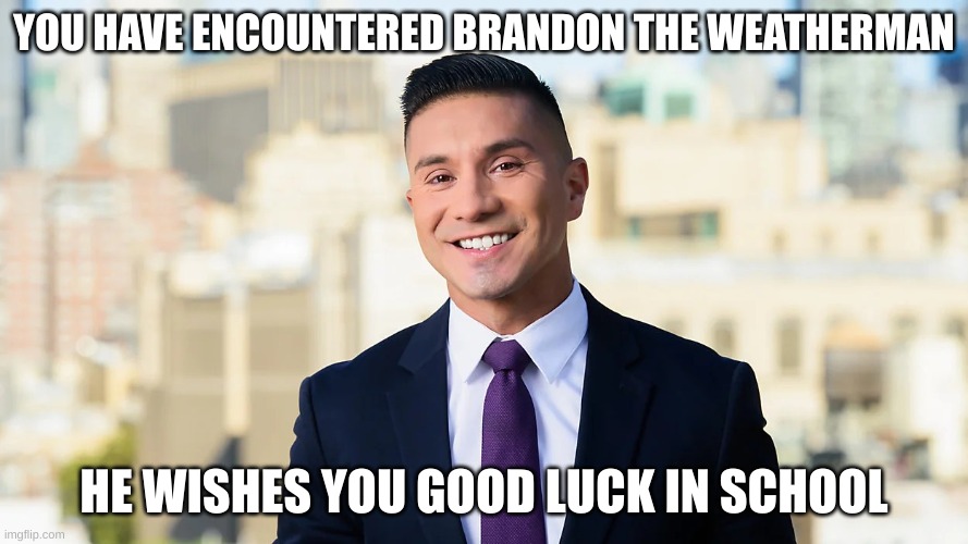 Upvote to spread the good luck! | YOU HAVE ENCOUNTERED BRANDON THE WEATHERMAN; HE WISHES YOU GOOD LUCK IN SCHOOL | image tagged in brandon closkey,weatherman,good luck,cute weatherman,meteorologist,cute | made w/ Imgflip meme maker