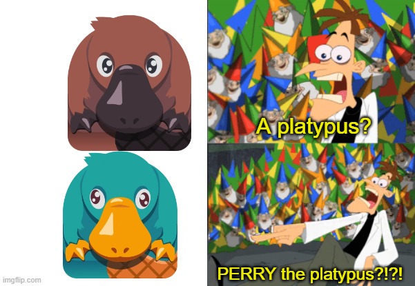PERRY the Blook?!?! | A platypus? PERRY the platypus?!?! | image tagged in dr doofenshmirtz perry the platypus | made w/ Imgflip meme maker