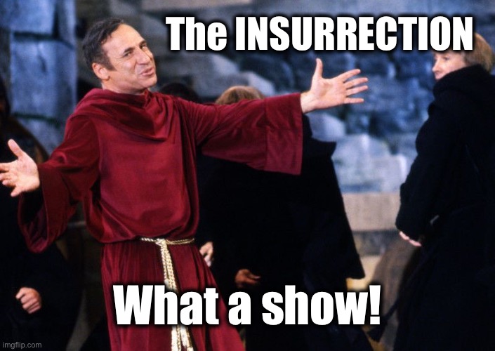 The Pelosi “Made for TV’ narrative is falling apart like a cheap suit | The INSURRECTION; What a show! | image tagged in mel brooks,spanish inquisition,insurrection | made w/ Imgflip meme maker