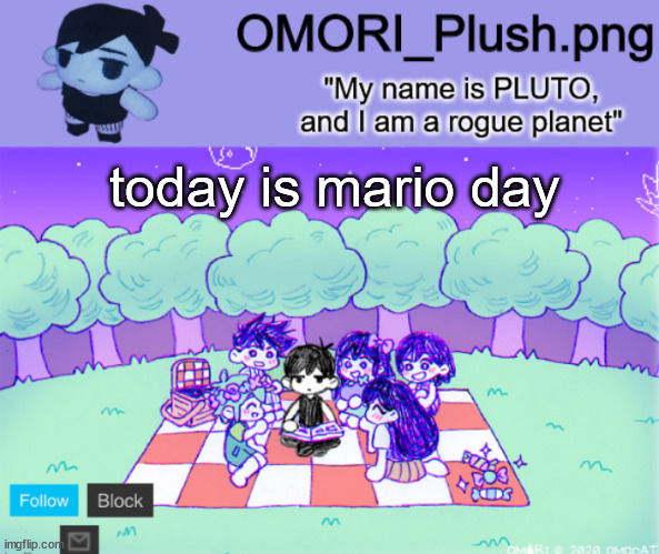 omor plush | today is mario day | image tagged in omor plush | made w/ Imgflip meme maker