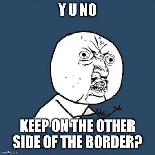 Y U No Meme | Y U NO KEEP ON THE OTHER SIDE OF THE BORDER? | image tagged in memes,y u no | made w/ Imgflip meme maker