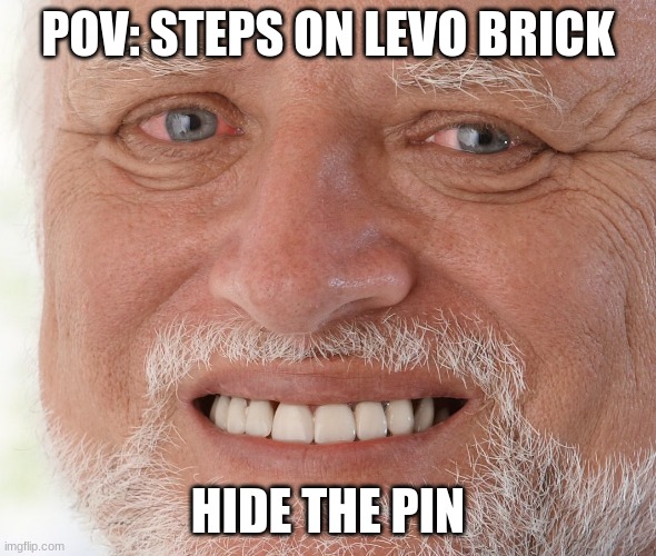 Hide the Pain Harold | POV: STEPS ON LEVO BRICK; HIDE THE PIN | image tagged in hide the pain harold | made w/ Imgflip meme maker