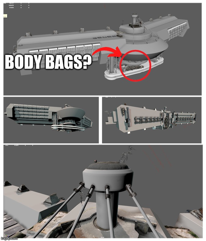 Found the gastric seas resort ruins pic | BODY BAGS? | image tagged in mysteryfleshpit,theory | made w/ Imgflip meme maker