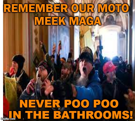 REMEMBER OUR MOTO 
MEEK MAGA NEVER POO POO
 IN THE BATHROOMS! | made w/ Imgflip meme maker