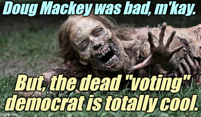 Tricking a fool is wrong. Voting under a dead person's name is NOT wrong. | Doug Mackey was bad, m'kay. But, the dead "voting" democrat is totally cool. | image tagged in liberals,democrats,lgbtq,blm,antifa,criminals | made w/ Imgflip meme maker