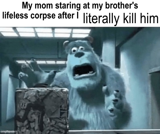 Unfunny switch activated | literally kill him | image tagged in my mom staring at my brother's lifeless corpse after i blank | made w/ Imgflip meme maker