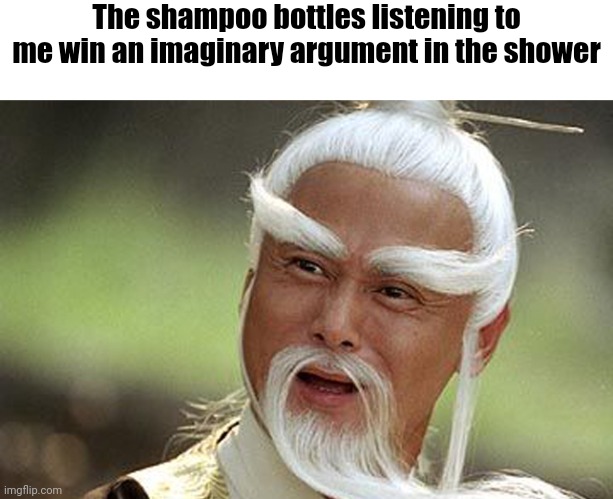 Wise Man Is Impressed | The shampoo bottles listening to me win an imaginary argument in the shower | image tagged in wise man is impressed | made w/ Imgflip meme maker