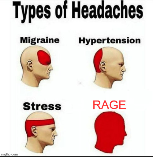 Types of Headaches meme | RAGE | image tagged in types of headaches meme | made w/ Imgflip meme maker