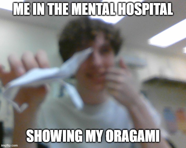 ADAIN MAN | ME IN THE MENTAL HOSPITAL; SHOWING MY ORAGAMI | image tagged in adain man | made w/ Imgflip meme maker