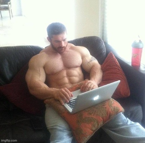 Buff guy typing on a laptop | image tagged in buff guy typing on a laptop | made w/ Imgflip meme maker