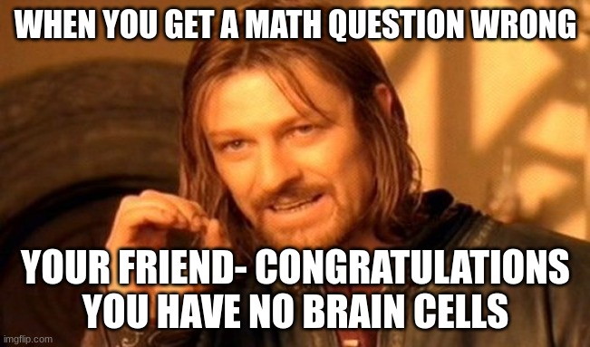 One Does Not Simply Meme | WHEN YOU GET A MATH QUESTION WRONG; YOUR FRIEND- CONGRATULATIONS YOU HAVE NO BRAIN CELLS | image tagged in memes,one does not simply | made w/ Imgflip meme maker
