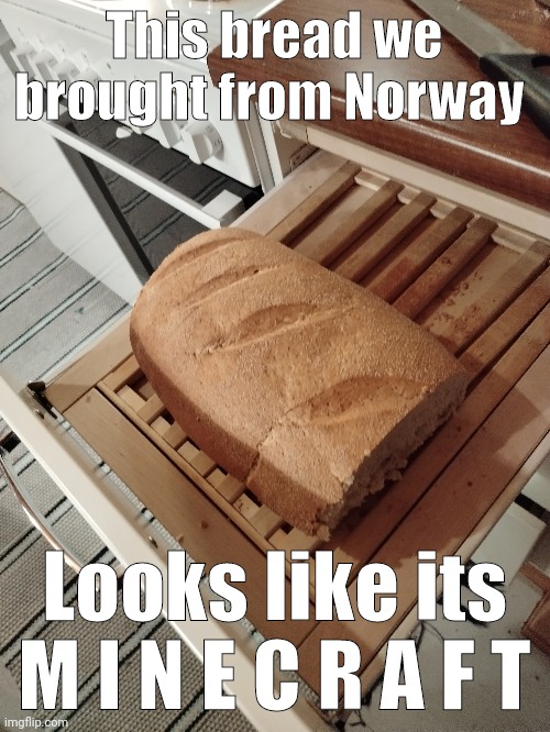 Don't ask what is the thing it's on. A finnish thing. | This bread we brought from Norway; Looks like its M I N E C R A F T | made w/ Imgflip meme maker