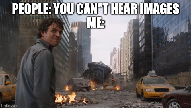 Hulk | PEOPLE: YOU CAN"T HEAR IMAGES
ME: | image tagged in hulk | made w/ Imgflip meme maker