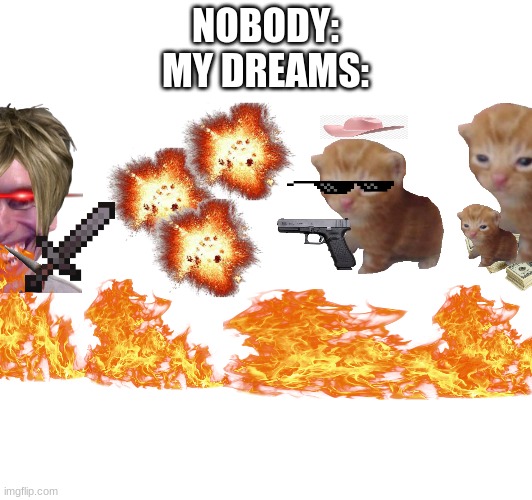 Dreams mean something they say. WHAT DOES THIS MEAN | NOBODY:
MY DREAMS: | image tagged in stop reading the tags,stop it get some help | made w/ Imgflip meme maker