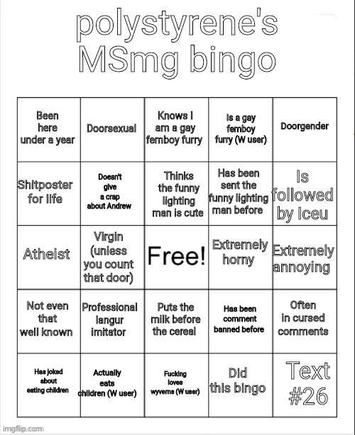 polystyrene's MSmg bingo | image tagged in polystyrene's msmg bingo | made w/ Imgflip meme maker
