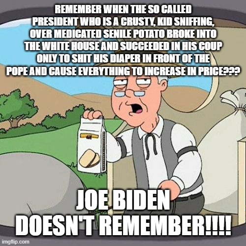 Pepperidge Farm Remembers Meme | REMEMBER WHEN THE SO CALLED PRESIDENT WHO IS A CRUSTY, KID SNIFFING, OVER MEDICATED SENILE POTATO BROKE INTO THE WHITE HOUSE AND SUCCEEDED I | image tagged in memes,pepperidge farm remembers | made w/ Imgflip meme maker