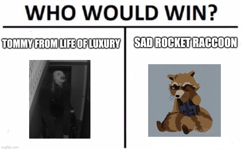 Tommy vs sad raccoon | SAD ROCKET RACCOON; TOMMY FROM LIFE OF LUXURY | image tagged in memes,who would win | made w/ Imgflip meme maker