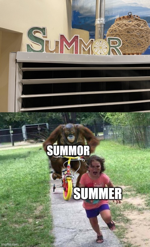 Summor; Summer | SUMMOR; SUMMER | image tagged in run,you had one job,summer,memes,summor,spelling error | made w/ Imgflip meme maker