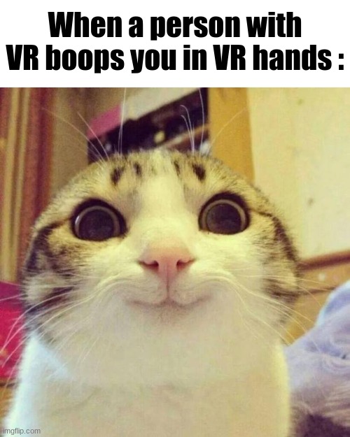 *Happiness* | When a person with VR boops you in VR hands : | image tagged in memes,smiling cat,roblox,vr | made w/ Imgflip meme maker