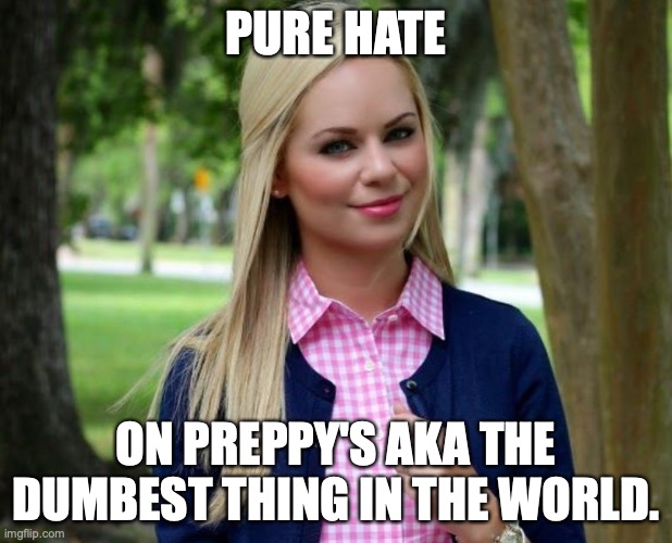 Preppy Girl | PURE HATE; ON PREPPY'S AKA THE DUMBEST THING IN THE WORLD. | image tagged in preppy girl | made w/ Imgflip meme maker