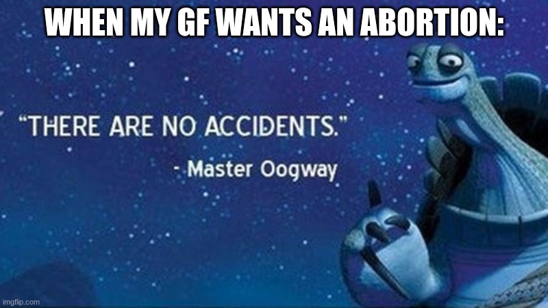 ( stream note: please be careful what you say in your title, thank you) | WHEN MY GF WANTS AN ABORTION: | image tagged in there are no accidents | made w/ Imgflip meme maker