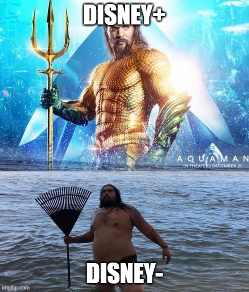 Disney- << Disney+ | DISNEY+; DISNEY- | image tagged in me vs reality - aquaman,cringe | made w/ Imgflip meme maker