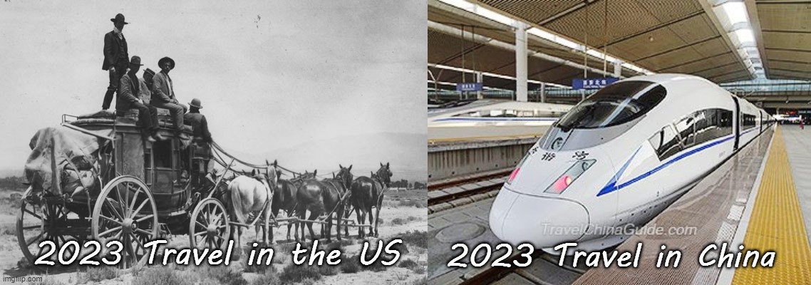 USA! USA! USA! | 2023 Travel in China; 2023 Travel in the US | image tagged in trains,stagecoach,derailed,bullet train | made w/ Imgflip meme maker