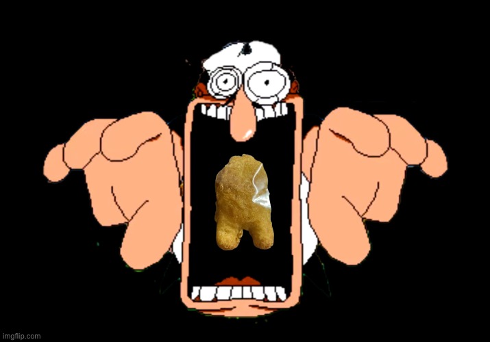 Peppino eats a crewmate-shaped chicken nugget. | made w/ Imgflip meme maker