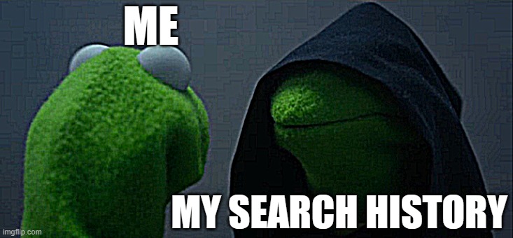 3 AM | ME; MY SEARCH HISTORY | image tagged in memes,evil kermit,funny,lol | made w/ Imgflip meme maker