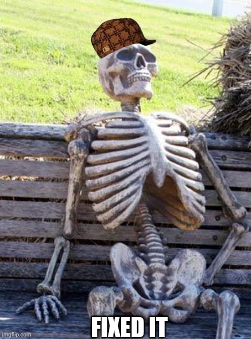 Waiting Skeleton Meme | FIXED IT | image tagged in memes,waiting skeleton | made w/ Imgflip meme maker