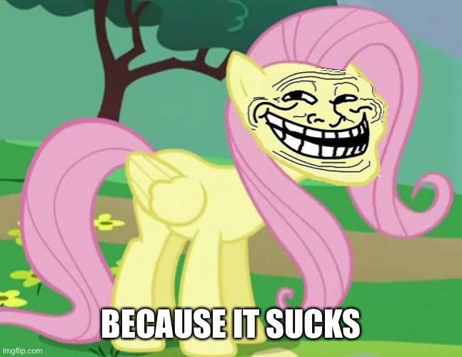 Fluttertroll | BECAUSE IT SUCKS | image tagged in fluttertroll | made w/ Imgflip meme maker